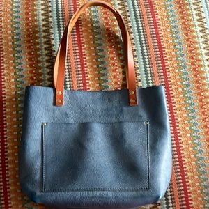 Portland Leather Medium Indigo Classic Tote with Tandles
